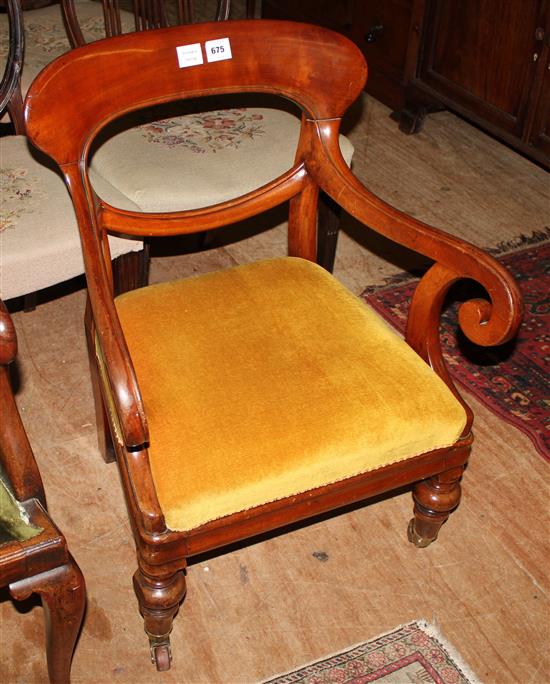Victorian mahogany scroll armchair (reduced in height)